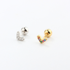 925 Sterling Silver V Shape CZ Earring Piercing