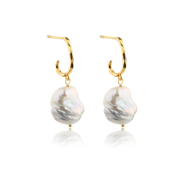925 Sterling Silver Baroque Pearl Earrings
