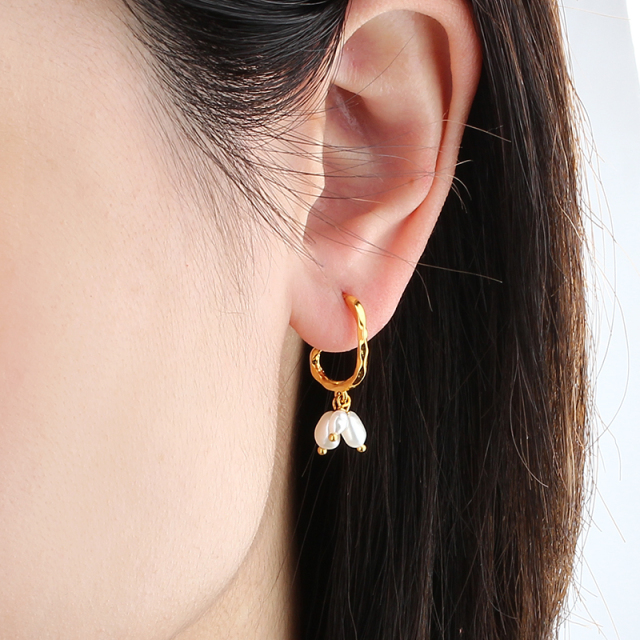 925 Sterling Silver Baroque Pearl Earrings Studs