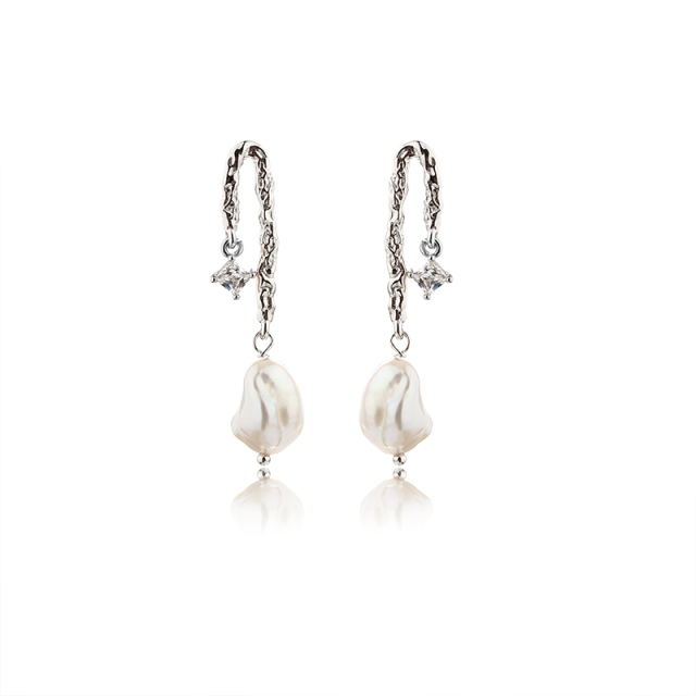 925 Sterling Silver Baroque Pearl Earrings