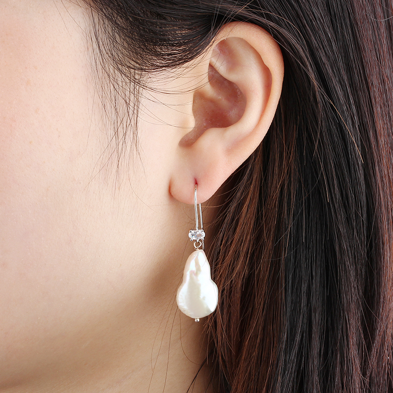 925 Sterling Silver Baroque Pearl Earrings Hook