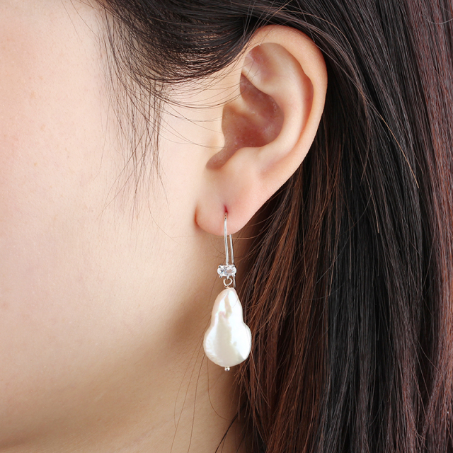 925 Sterling Silver Baroque Pearl Earrings Hook