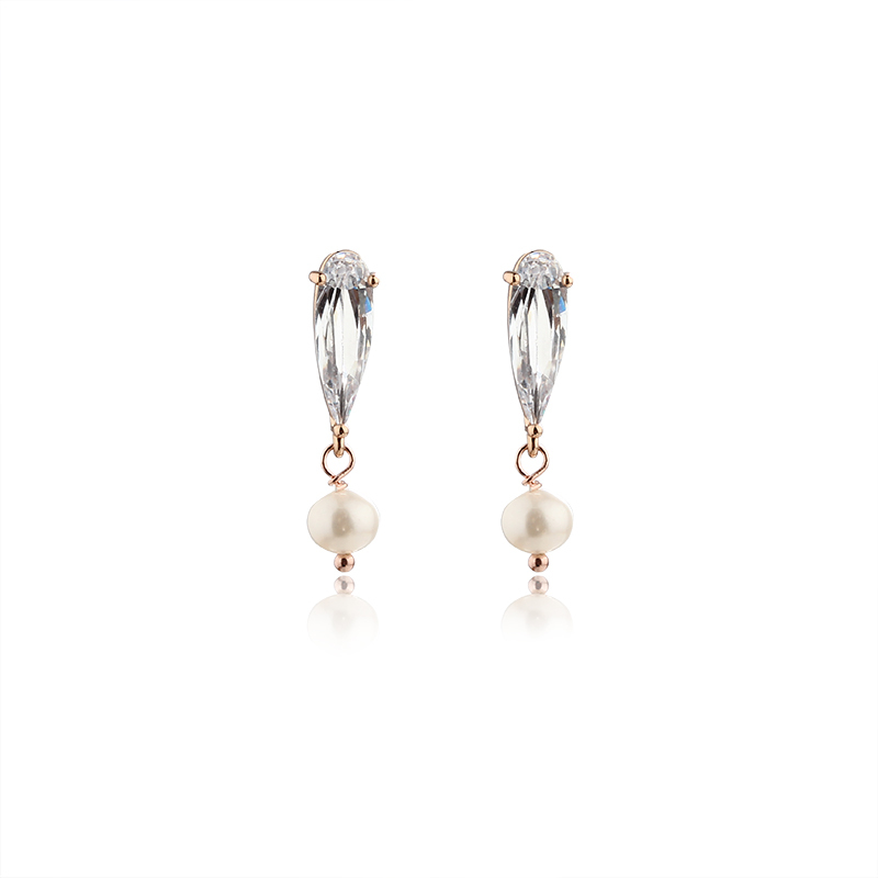 925 Sterling Silver Big Pear CZ Earring Studs