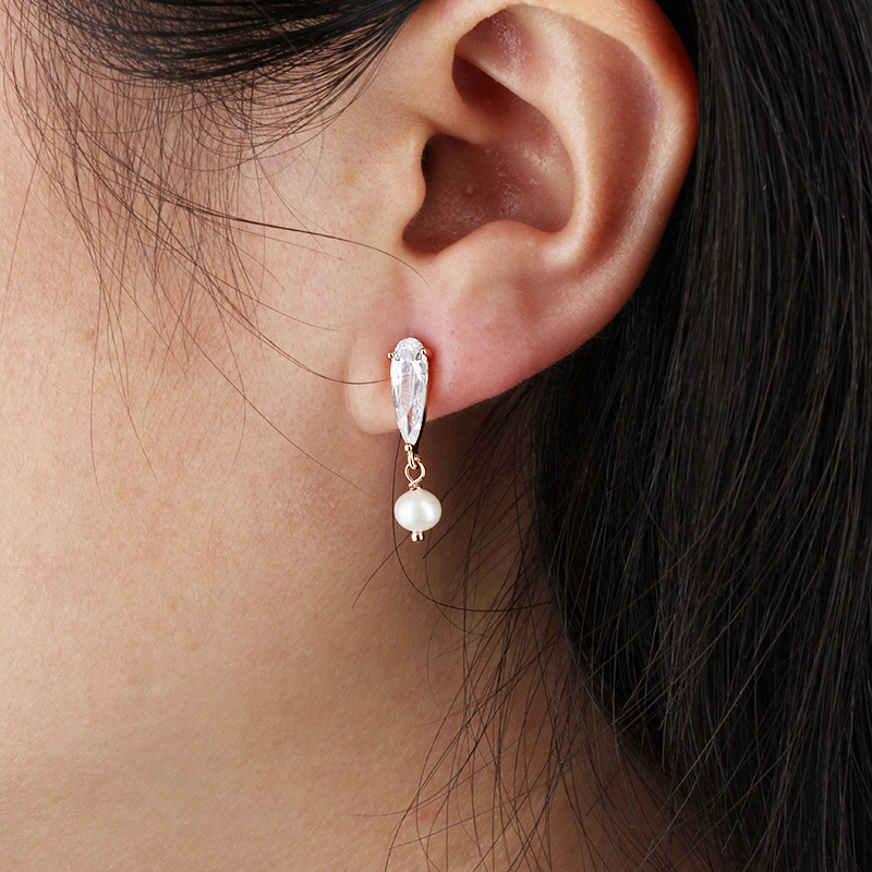 925 Sterling Silver Big Pear CZ Earring Studs