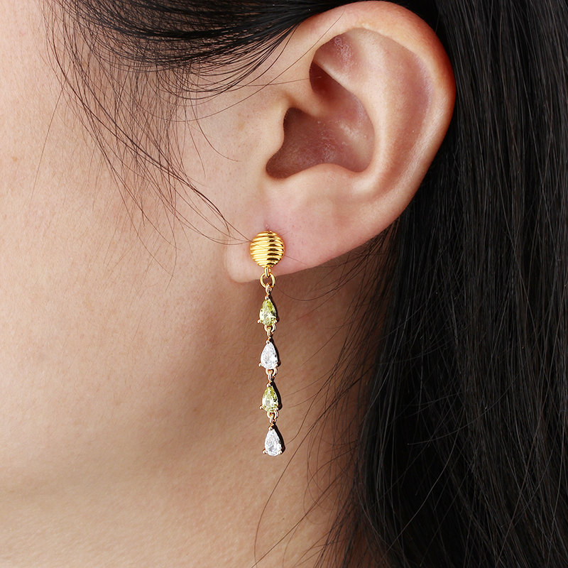 925 Sterling Silver Pear 3*5mm CZ Long Earrings Studs