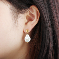 925 Sterling Silver Baroque Pearl Earrings