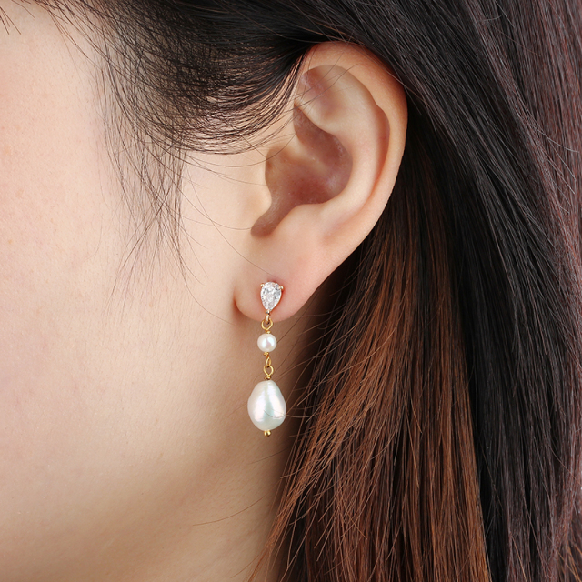 925 Sterling Silver Baroque Pearl Earrings