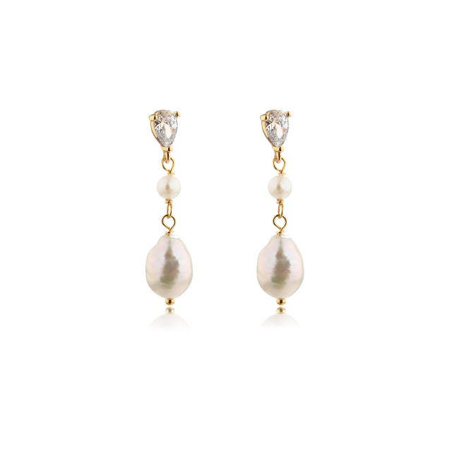 925 Sterling Silver Baroque Pearl Earrings