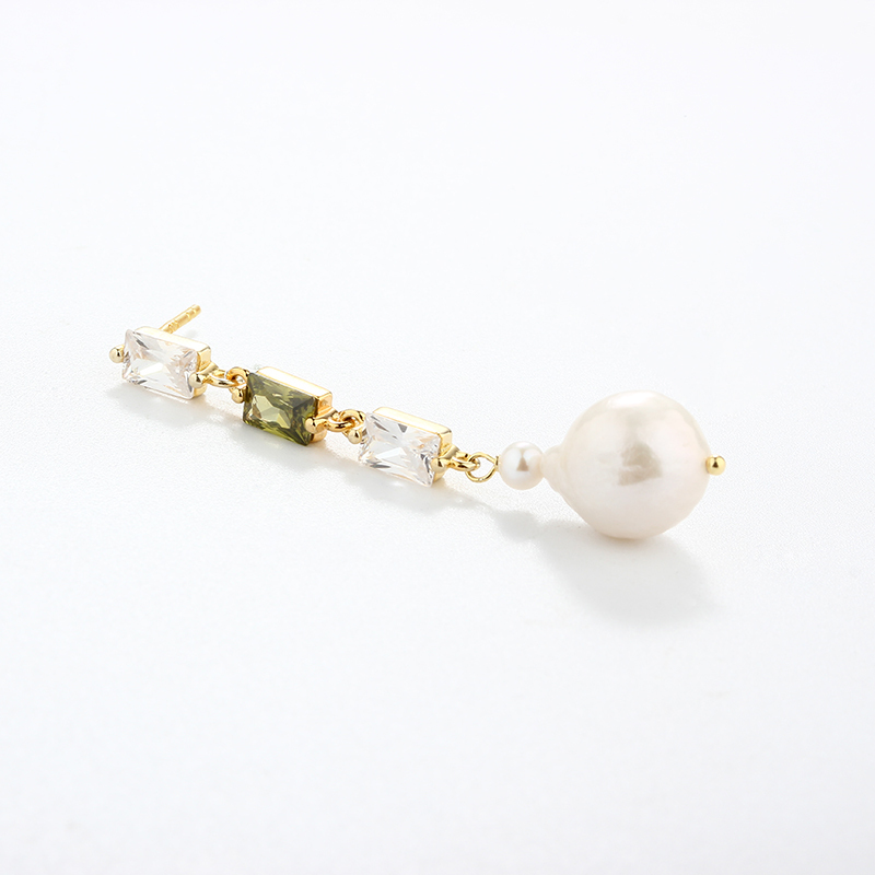925 Sterling Silver Square CZ Baroque Pearl Earrings Studs