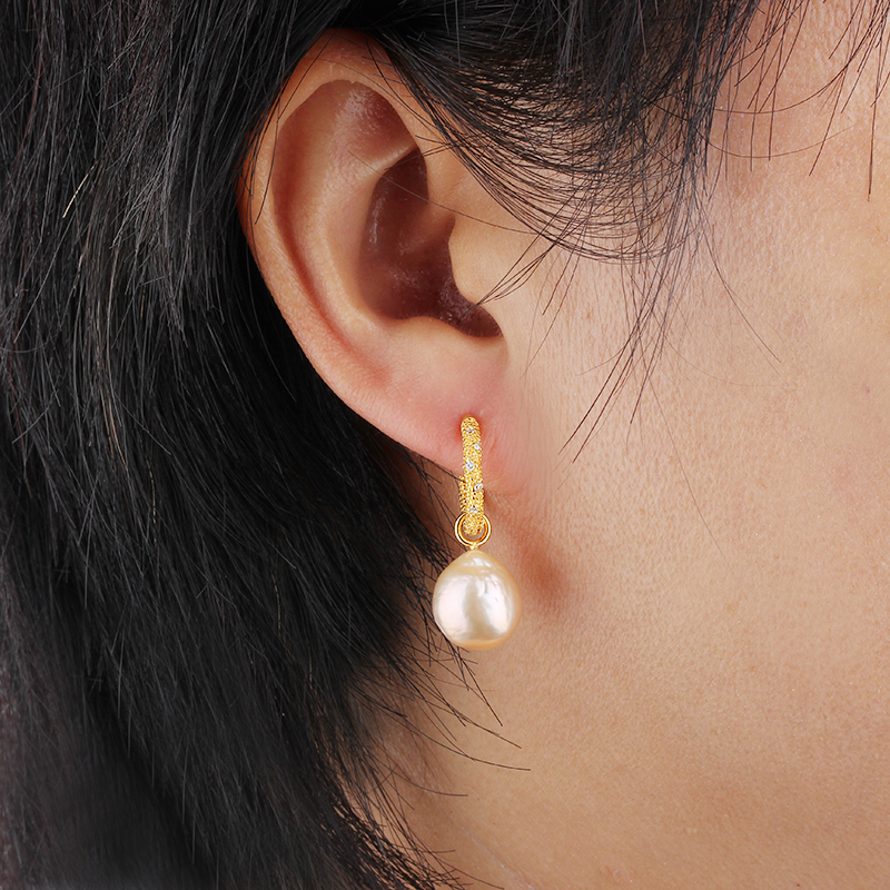 925 Sterling Silver Baroque Pearl Hoop Earrings