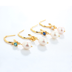 925 Sterling Silver CZ and Baroque Pearl Earrings Studs