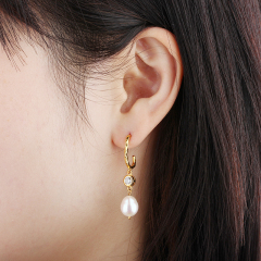 925 Sterling Silver CZ and Baroque Pearl Earrings Studs