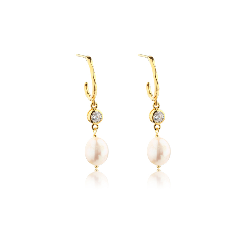 925 Sterling Silver CZ and Baroque Pearl Earrings Studs