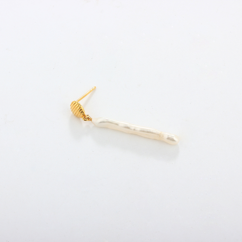 925 Sterling Silver Fashion Long Baroque Pearl Earring Studs