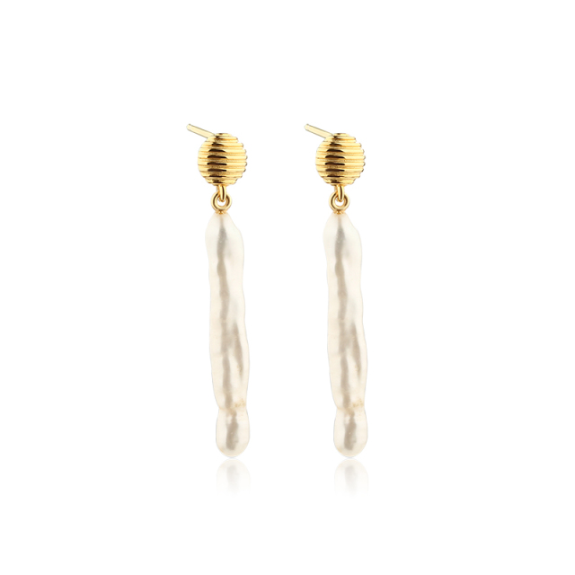 925 Sterling Silver Fashion Long Baroque Pearl Earring Studs