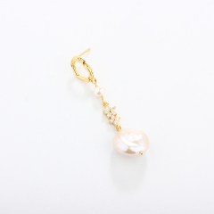 925 Sterling Silver CZ &amp; Baroque Pearl Earring Studs