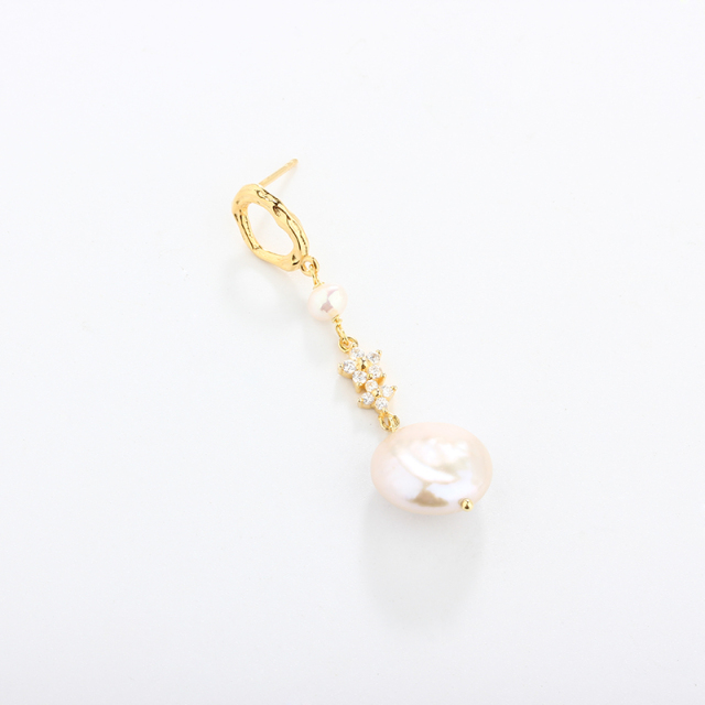925 Sterling Silver CZ &amp; Baroque Pearl Earring Studs
