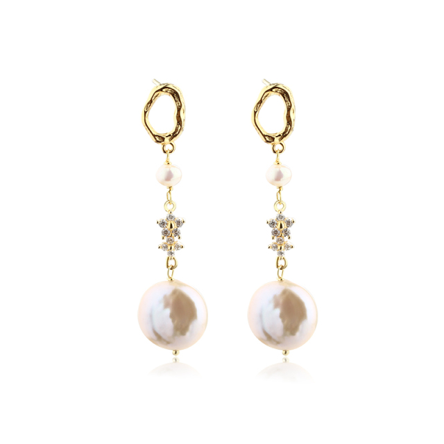 925 Sterling Silver CZ &amp; Baroque Pearl Earring Studs