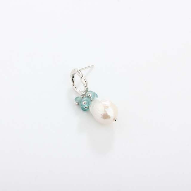 925 Sterling Silver Gemstone &amp; Baroque Pearl Earring Studs