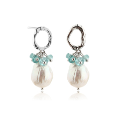 925 Sterling Silver Gemstone &amp; Baroque Pearl Earring Studs