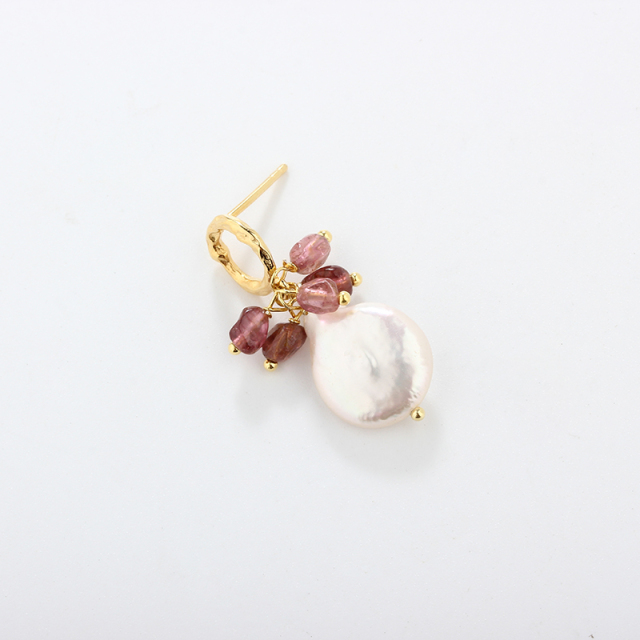 925 Sterling Silver Gemstone &amp; Baroque Pearl Earring Studs