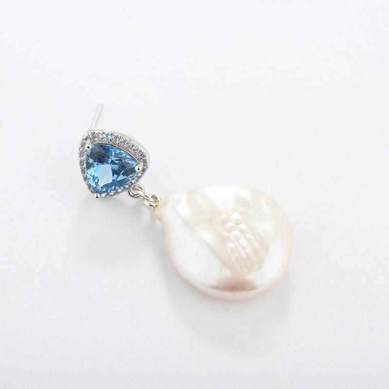 925 Sterling Silver CZ &amp; Baroque Pearl Earring Studs