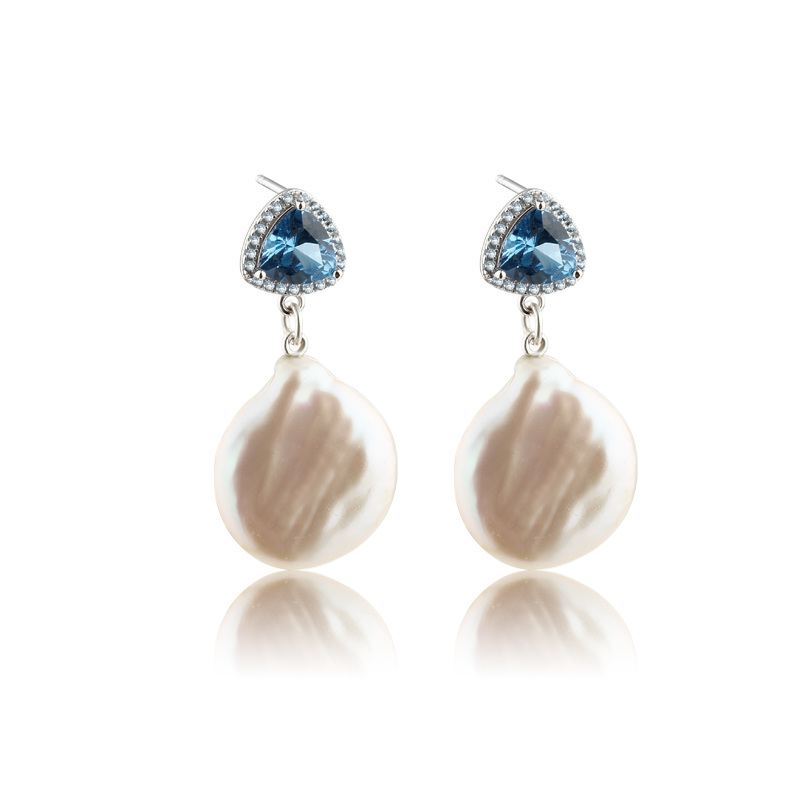 925 Sterling Silver CZ &amp; Baroque Pearl Earring Studs