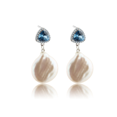 925 Sterling Silver CZ &amp; Baroque Pearl Earring Studs