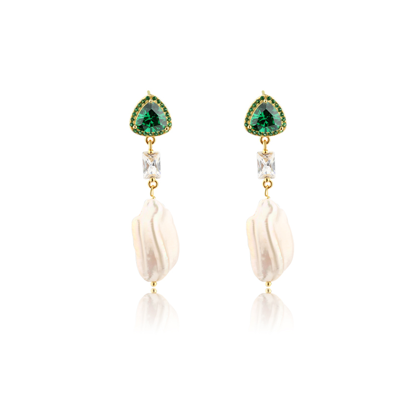 925 Sterling Silver CZ &amp; Baroque Pearl Earring Studs