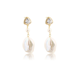 925 Sterling Silver CZ &amp; Baroque Pearl Earring Studs