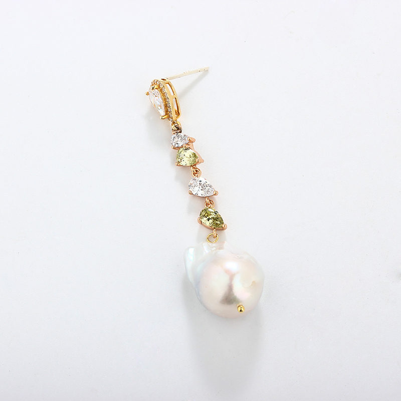 925 Sterling Silver CZ &amp; Baroque Pearl Earring Studs