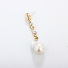 925 Sterling Silver CZ &amp; Baroque Pearl Earring Studs