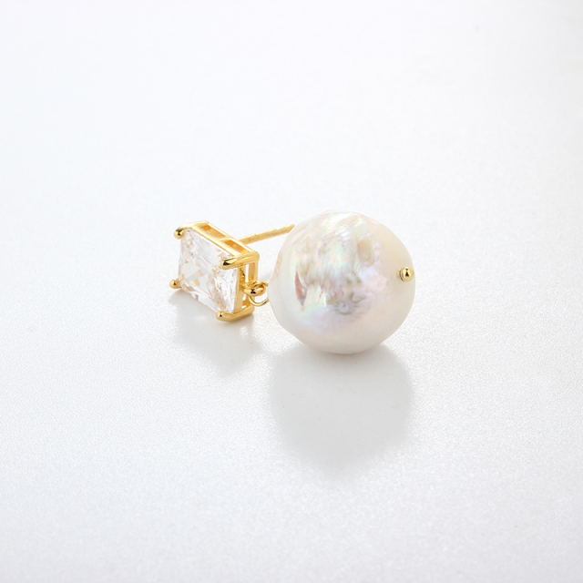925 Sterling Silver CZ &amp; Baroque Pearl Earring Studs