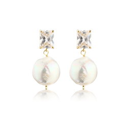 925 Sterling Silver CZ &amp; Baroque Pearl Earring Studs