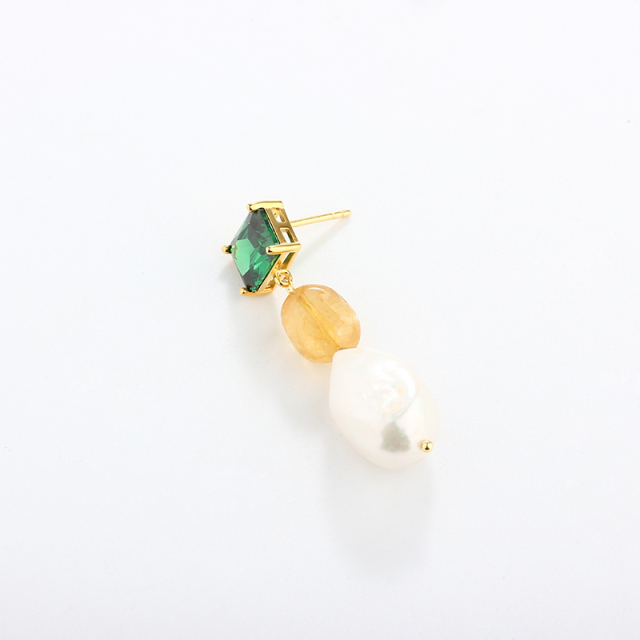 925 Sterling Silver CZ &amp; Gemstone &amp; Baroque Pearl Earring Studs