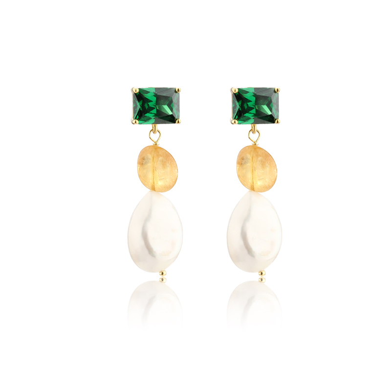 925 Sterling Silver CZ &amp; Gemstone &amp; Baroque Pearl Earring Studs