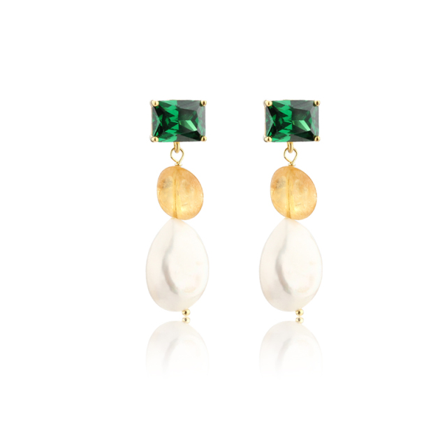 925 Sterling Silver CZ &amp; Gemstone &amp; Baroque Pearl Earring Studs