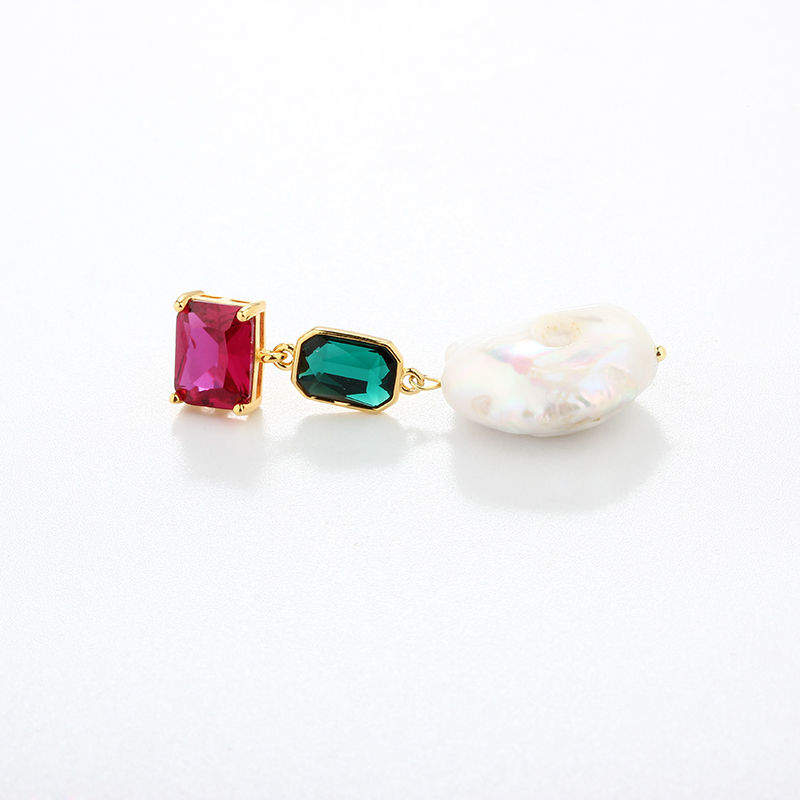 925 Sterling Silver CZ &amp; Crystal &amp; Baroque Pearl Earring Studs