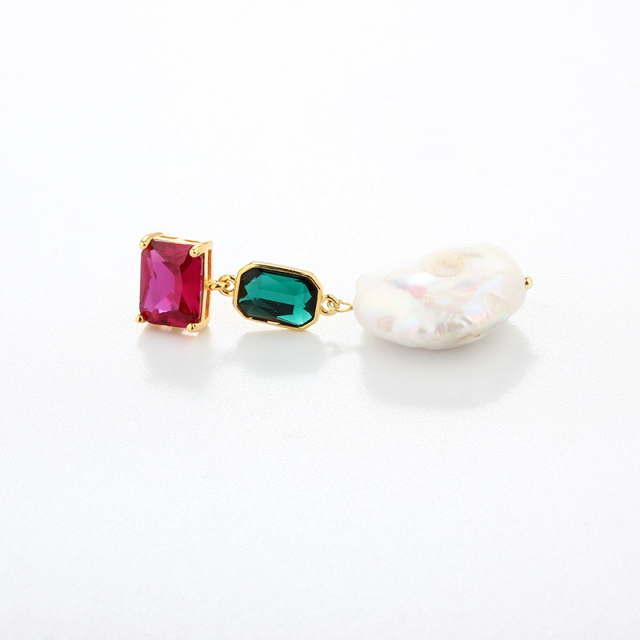 925 Sterling Silver CZ &amp; Crystal &amp; Baroque Pearl Earring Studs