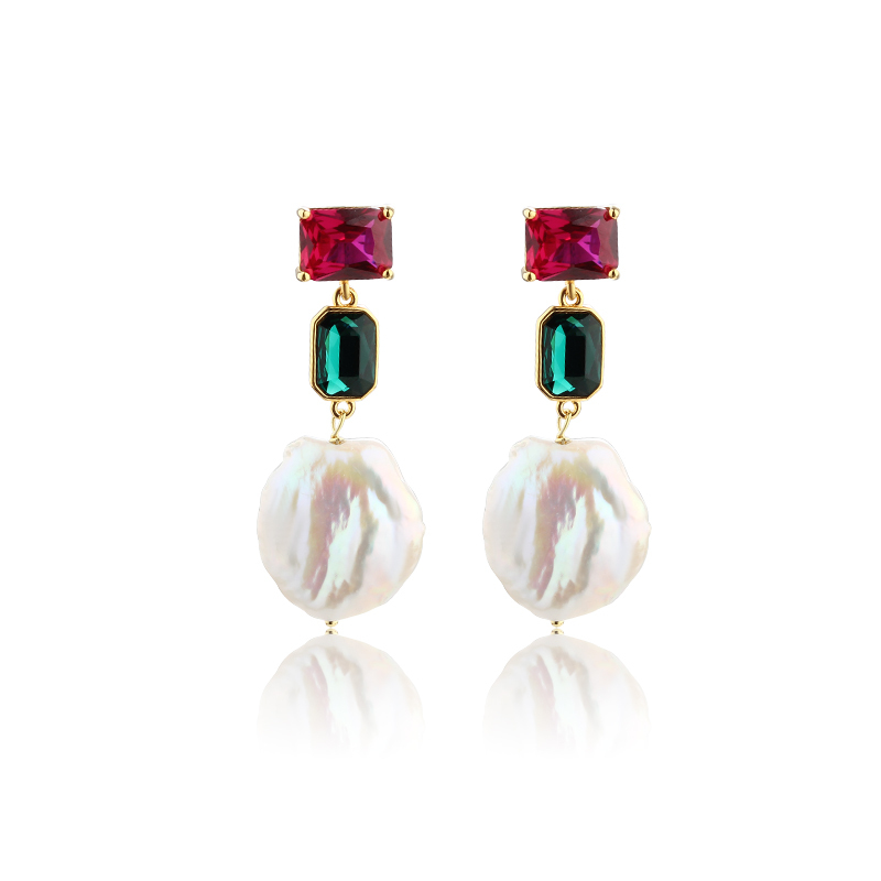 925 Sterling Silver CZ &amp; Crystal &amp; Baroque Pearl Earring Studs