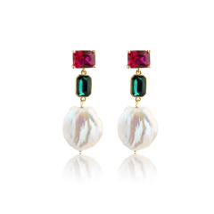 925 Sterling Silver CZ &amp; Crystal &amp; Baroque Pearl Earring Studs
