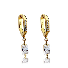 925 Sterling Silver Dropping Zirconia Hexagon Earrings Hoop