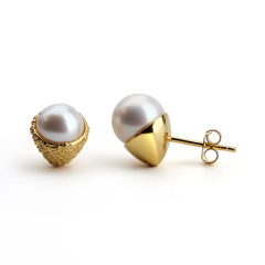 925 Sterling Silver Hammered Or Polished Elegant Pearl Earrings Studs