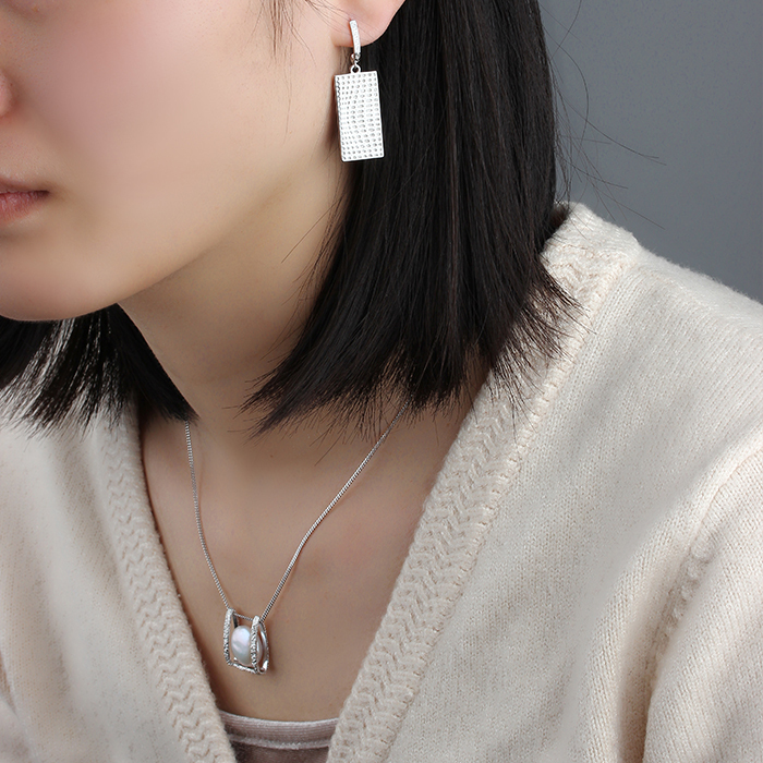 925 Sterling Silver Sets Jewelry Hammered Earrings Drop