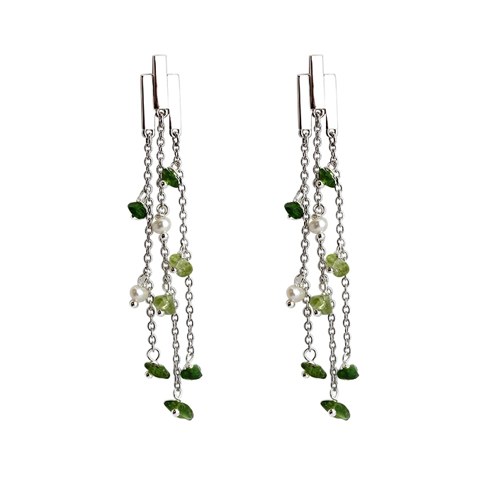 925 Sterling Silver Gemstone Jewelry Tassel Earrings Drop