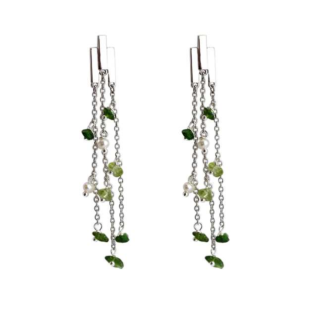 925 Sterling Silver Gemstone Jewelry Tassel Earrings Drop