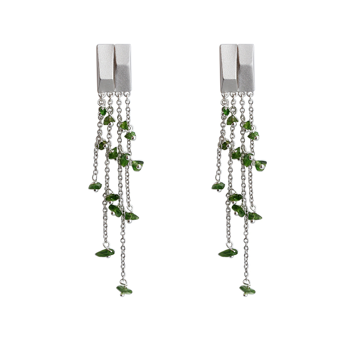 925 Sterling Silver Women Fashion Gemstone Tassel Earrings Drop