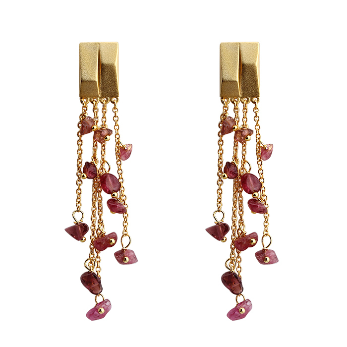 925 Sterling Silver Tourmaline Tassel Earrings Drop