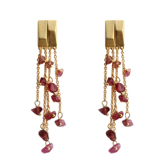 925 Sterling Silver Tourmaline Tassel Earrings Drop