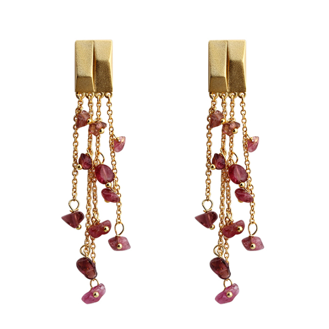 925 Sterling Silver Tourmaline Tassel Earrings Drop
